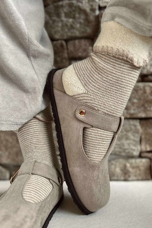 Laundry B Terry & Wool Luxury Socks Pinstripe Latte 